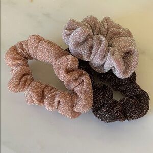 Elegant Shimmer Scrunchie Set - Pink, Brown, Gold